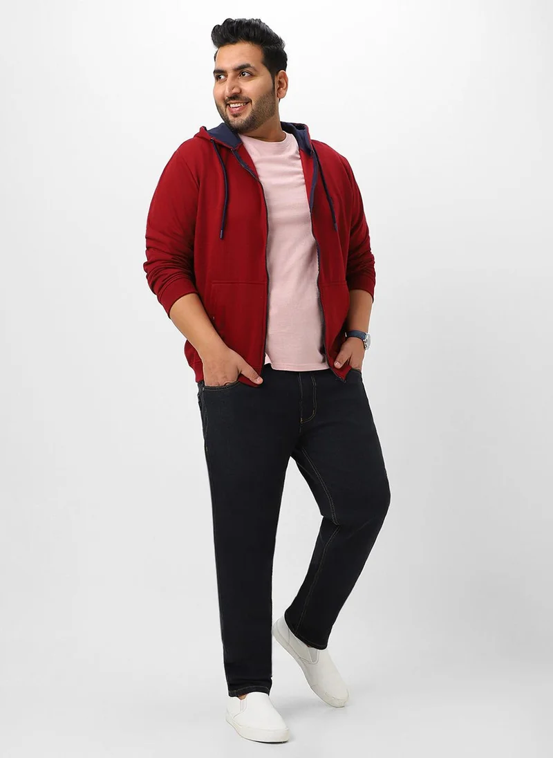 Urbano Fashion  Urbano Plus Men's Maroon Solid Cotton Zippered Hooded Casual Winterwear Sweatshirt for Men | Best Price UAE